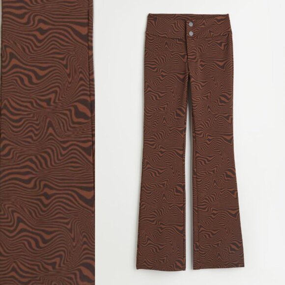 H&M Pants - ❄️ 3/30 H&M Divided Chocolate Brown Swirl Print Flare Leg Stretch Pants